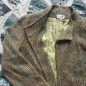 Vintage Multicolor Woven Tweed Blazer Jacket with Green Silk Lining